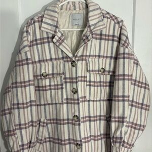 Angel Kiss Plaid Utility Jacket - Cream and Purple